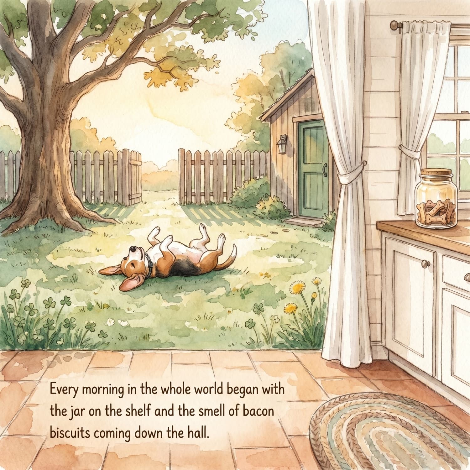 Grizz and the Mystery of the Missing Treat: Grizz rolling in the yard on a bacon-biscuit morning